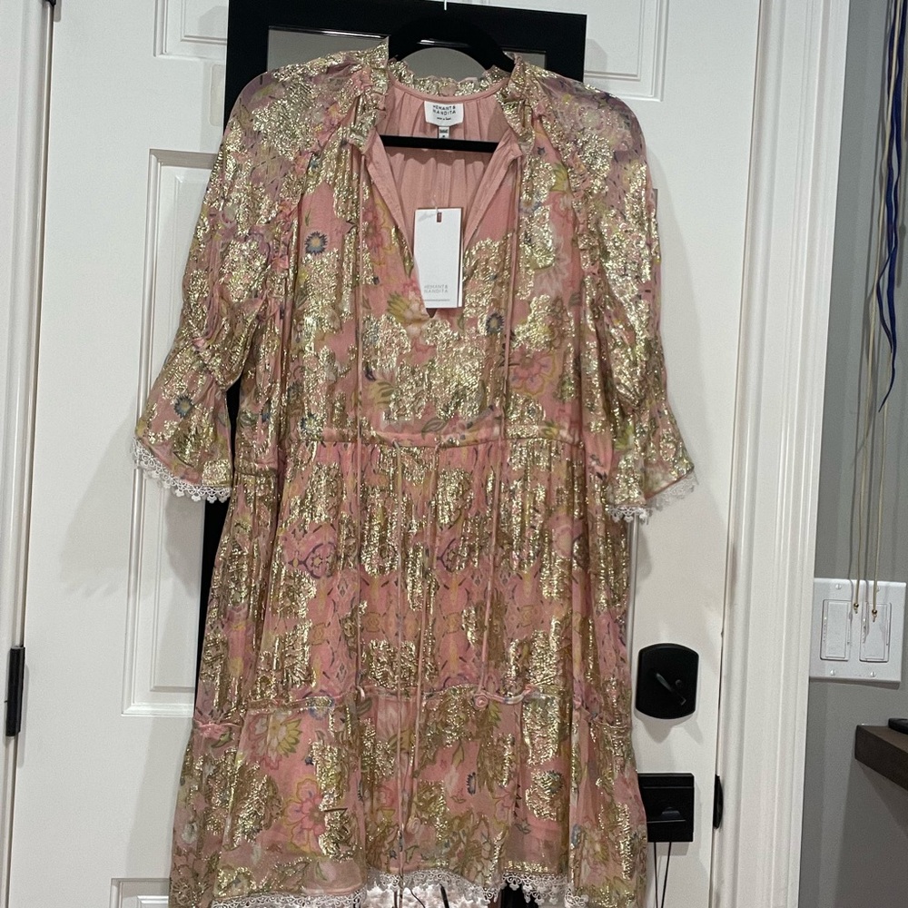 Hemant & Nandita blush with metallic gold, baby doll dress size medium